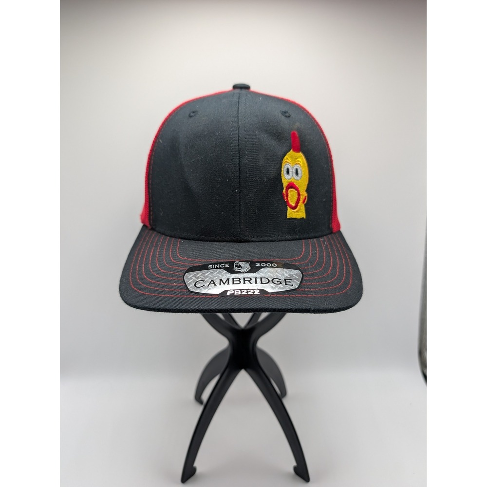 Cambridge PB222 Trucker Hat Black Red Mesh Snapback Embroidered Character Cap